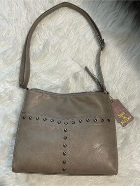 Sam & Hadley Taupe Stud Accent Shoulder Bag